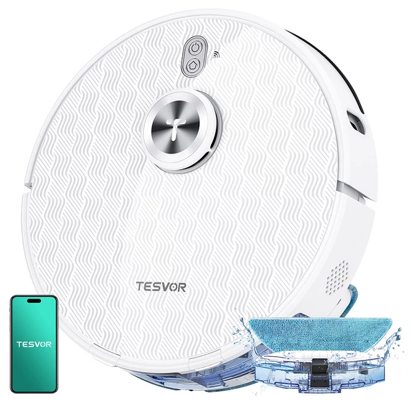 Tesvor S8 Pro robotporszívó felmosó funkcióval, 6000Pa szívóerővel, LiDAR navigációval, 240 perces üzemidővel, app/Alexa vezérléssel