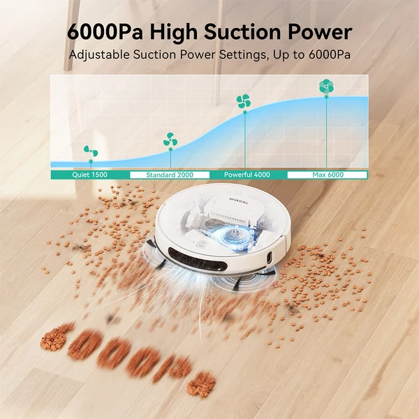 Tesvor S8 Pro robotporszívó felmosó funkcióval, 6000Pa szívóerővel, LiDAR navigációval, 240 perces üzemidővel, app/Alexa vezérléssel