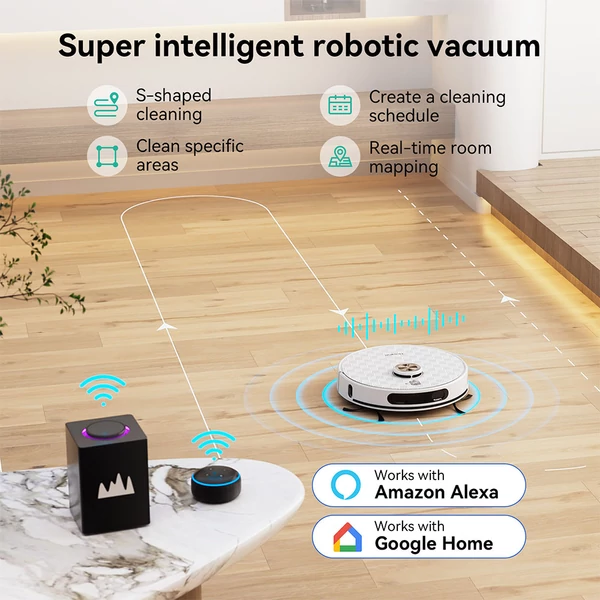 Tesvor S8 Pro robotporszívó felmosó funkcióval, 6000Pa szívóerővel, LiDAR navigációval, 240 perces üzemidővel, app/Alexa vezérléssel
