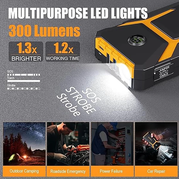 VTOMAN V6 PRO 2000A autó bikázó, LED lámpával, gyorstöltéssel, 7.0L benzines és 5.0L dízel motorokhoz