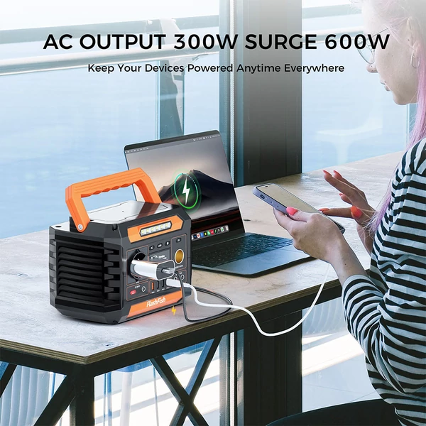 Flashfish P66 hordozható áramforrás 300W, 230Wh – kültéri generátor, tiszta szinusz, USB‑C, napelemes töltés, vészfény, kempinghez és utazáshoz
