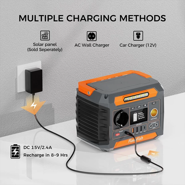 Flashfish P66 hordozható áramforrás 300W, 230Wh – kültéri generátor, tiszta szinusz, USB‑C, napelemes töltés, vészfény, kempinghez és utazáshoz