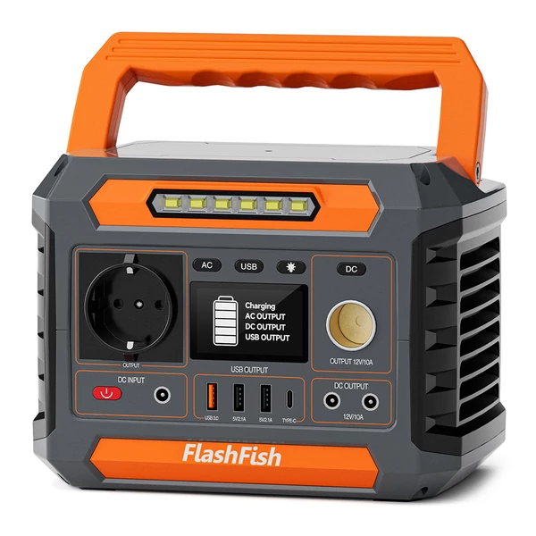 Flashfish P66 hordozható áramforrás 300W, 230Wh – kültéri generátor, tiszta szinusz, USB‑C, napelemes töltés, vészfény, kempinghez és utazáshoz