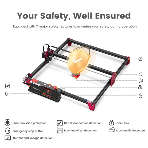 AlgoLaser DIY KIT MK2 10W lézergravírozó, 3.5" érintőkijelzővel, 0.01mm pontossággal, 12 000mm/perc sebességgel, 400×435mm munkaterület