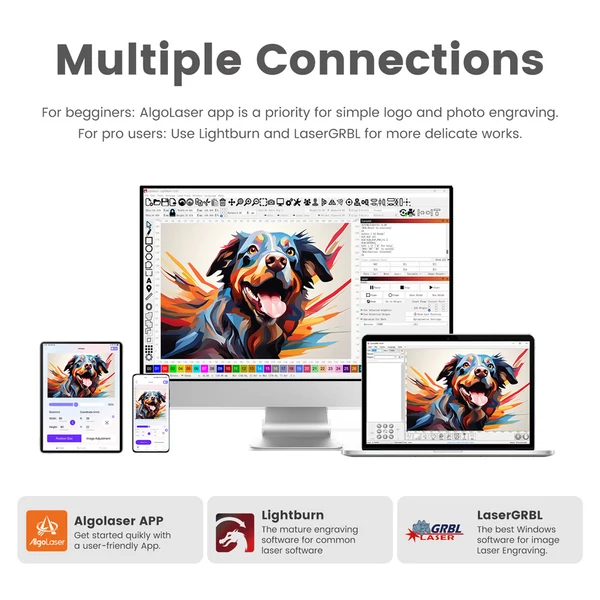 AlgoLaser DIY KIT MK2 10W lézergravírozó gép + gravírozó ágy + forgatóhenger