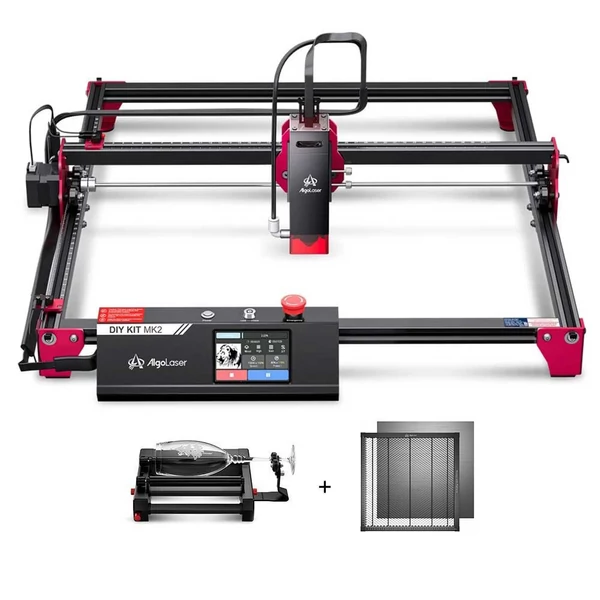 AlgoLaser DIY KIT MK2 10W lézergravírozó gép + gravírozó ágy + forgatóhenger