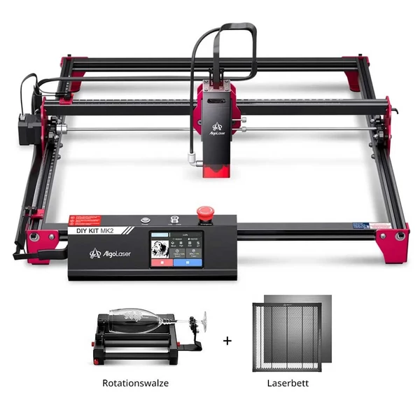 AlgoLaser DIY KIT MK2 10W lézergravírozó gép + gravírozó ágy + forgatóhenger