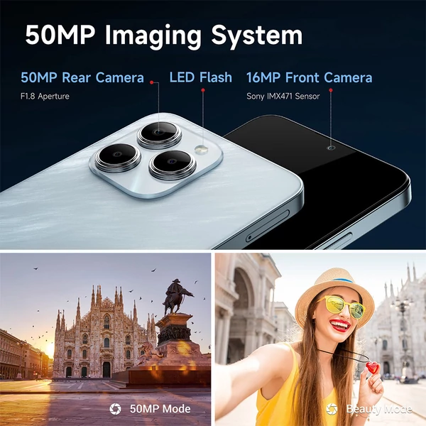 FOSSiBOT S2 4G okostelefon, Android 14, 8GB/256GB, 6.72'' FHD kijelző, 5000mAh, 50+16MP kamera, Dual SIM, NFC – Szürke