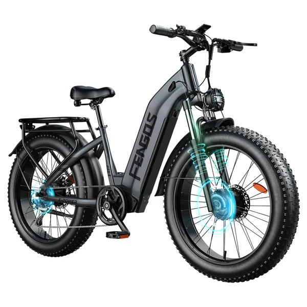 FENGQS H2 Pro elektromos kerékpár, 2×1000W motorral, 52V 20Ah akkumulátorral, 26×4.0 gumik, 50 km/h, 145 km hatótáv, hidraulikus fék – Szürke
