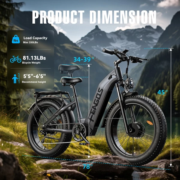 FENGQS H2 Pro elektromos kerékpár, 2×1000W motorral, 52V 20Ah akkumulátorral, 26×4.0 gumik, 50 km/h, 145 km hatótáv, hidraulikus fék – Szürke