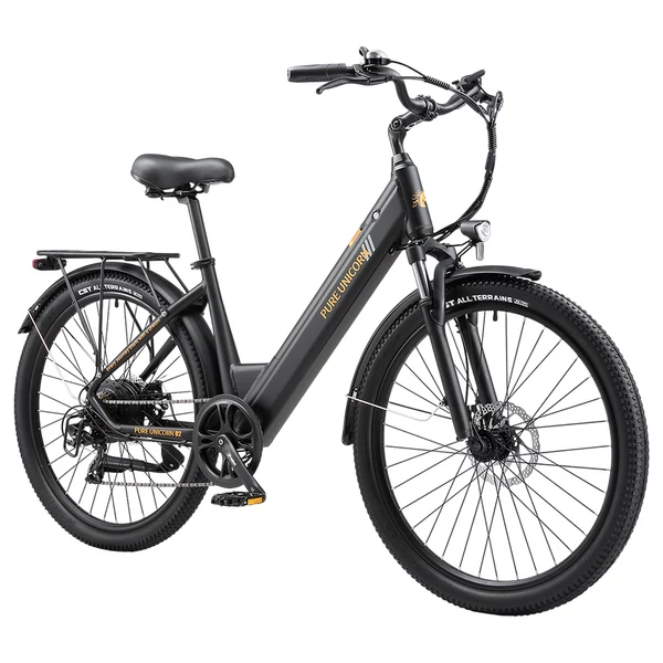PURE UNICORN U2 elektromos kerékpár, 750W motor, 48V 12.8Ah akku, 27.5” kerék, 45 km/h, 60 km hatótáv, tárcsafék, első teleszkóp – Fekete