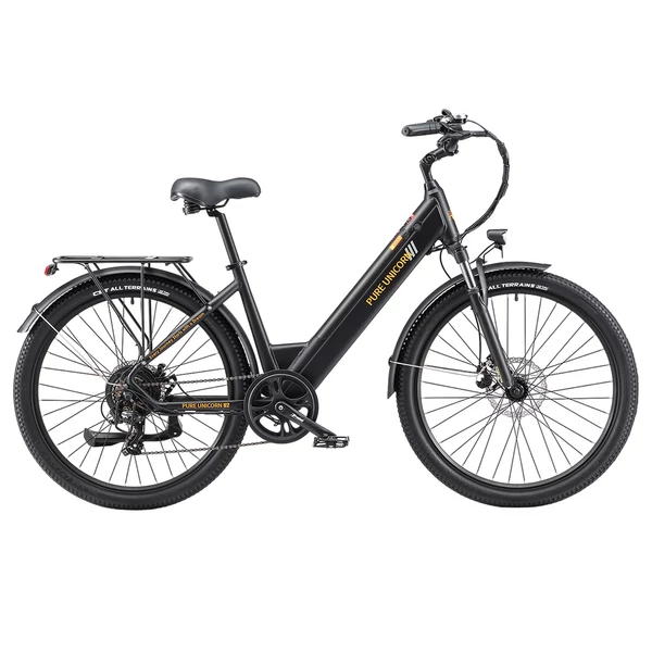 PURE UNICORN U2 elektromos kerékpár, 750W motor, 48V 12.8Ah akku, 27.5” kerék, 45 km/h, 60 km hatótáv, tárcsafék, első teleszkóp – Fekete