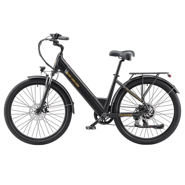 PURE UNICORN U2 elektromos kerékpár, 750W motor, 48V 12.8Ah akku, 27.5” kerék, 45 km/h, 60 km hatótáv, tárcsafék, első teleszkóp – Fekete