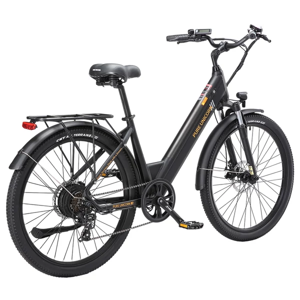 PURE UNICORN U2 elektromos kerékpár, 750W motor, 48V 12.8Ah akku, 27.5” kerék, 45 km/h, 60 km hatótáv, tárcsafék, első teleszkóp – Fekete