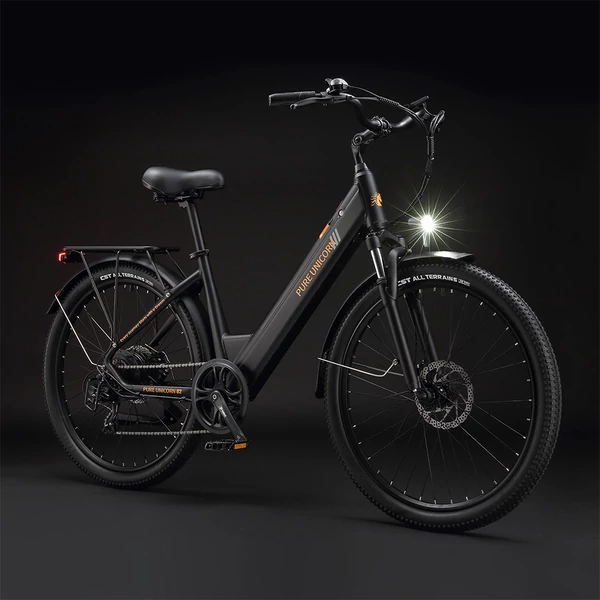 PURE UNICORN U2 elektromos kerékpár, 750W motor, 48V 12.8Ah akku, 27.5” kerék, 45 km/h, 60 km hatótáv, tárcsafék, első teleszkóp – Fekete