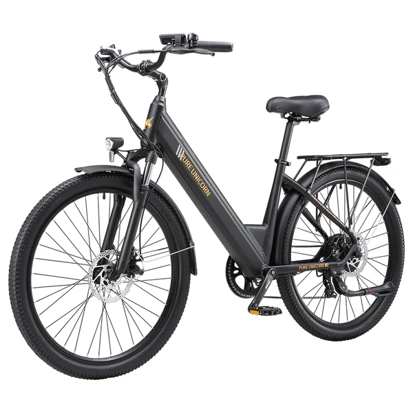 PURE UNICORN U2 elektromos kerékpár, 750W motor, 48V 12.8Ah akku, 27.5” kerék, 45 km/h, 60 km hatótáv, tárcsafék, első teleszkóp – Fekete