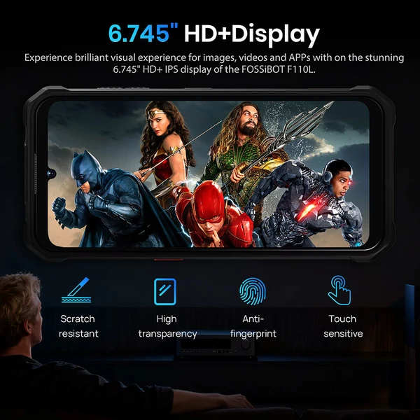 FOSSiBOT F110L strapabíró 4G okostelefon, 12GB+128GB, 6.745'' HD+ kijelző, 128 dB hangszóró, 10000 mAh, 20W gyorstöltés, 50 MP kamera, IP68/IP69K - Narancs