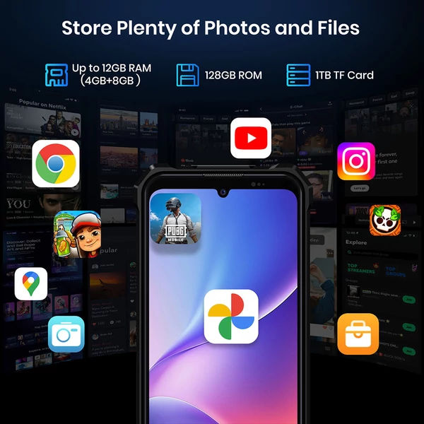 FOSSiBOT F110L strapabíró 4G okostelefon, 12GB+128GB, 6.745'' HD+ kijelző, 128 dB hangszóró, 10000 mAh, 20W gyorstöltés, 50 MP kamera, IP68/IP69K - Narancs