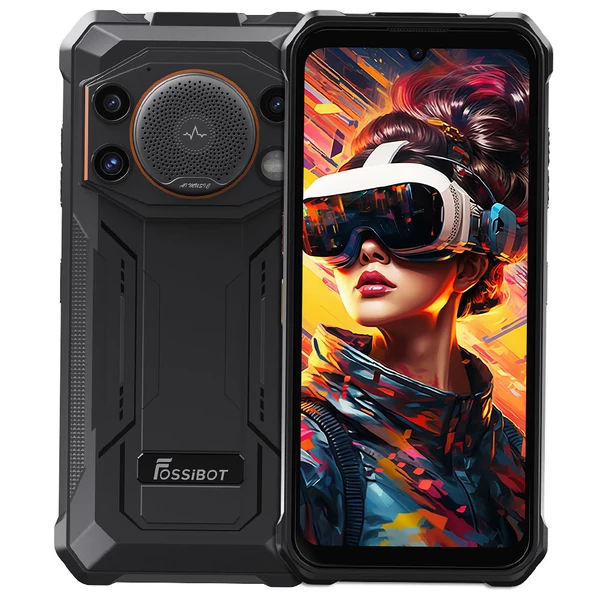 FOSSiBOT F110L strapabíró 4G okostelefon, 12GB+128GB, 6.745'' HD+ kijelző, 128 dB hangszóró, 10000 mAh, 20W gyorstöltés, 50 MP kamera, IP68/IP69K - Narancs