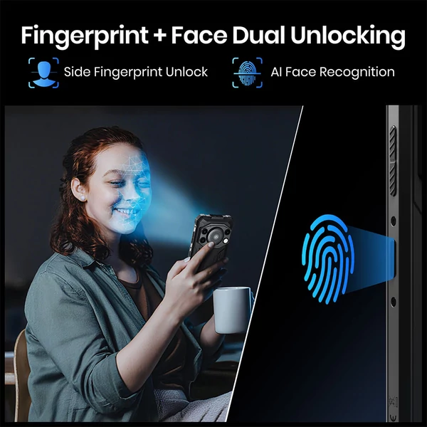 FOSSiBOT F110L strapabíró 4G okostelefon, 12GB+128GB, 6.745'' HD+ kijelző, 128 dB hangszóró, 10000 mAh, 20W gyorstöltés, 50 MP kamera, IP68/IP69K - Fekete