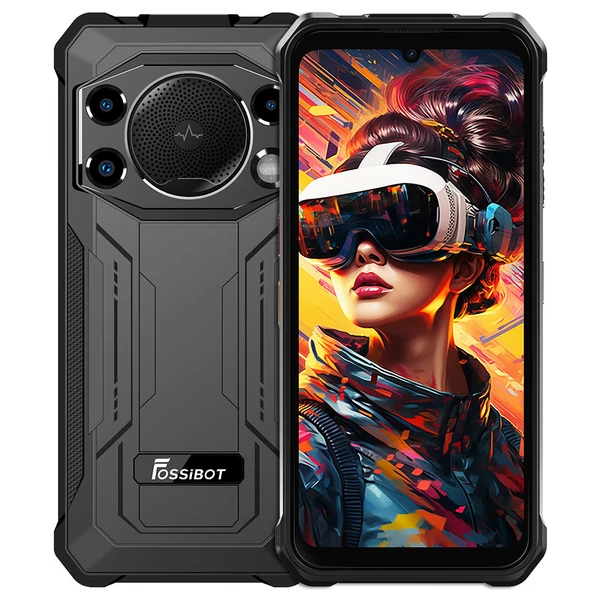 FOSSiBOT F110L strapabíró 4G okostelefon, 12GB+128GB, 6.745'' HD+ kijelző, 128 dB hangszóró, 10000 mAh, 20W gyorstöltés, 50 MP kamera, IP68/IP69K - Fekete