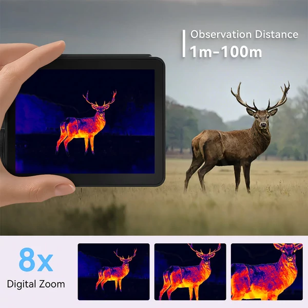 GTGUARD B215AL hőkamera monokulár, VOx érzékelő, lézeres távmérő, nagy felbontású kijelző, digitális zoom, Wi‑Fi, 32 GB tárhely, IP65