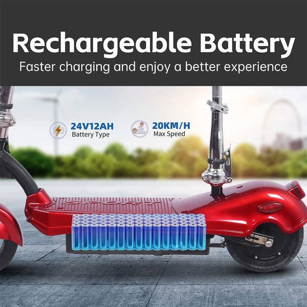 Unificare M5 elektromos roller üléssel, 350W motorral, 24V 12Ah akkuval, 8” kerék, 20 km/h, 12 km hatótáv – Piros