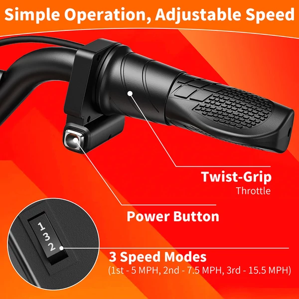 HillMiles MileRocket 1 elektromos gyerek motor – 300W, 36V, 25 km/h, 20 km hatótáv, 60 kg teherbírás, 12” gumik, dobfék, rugózás