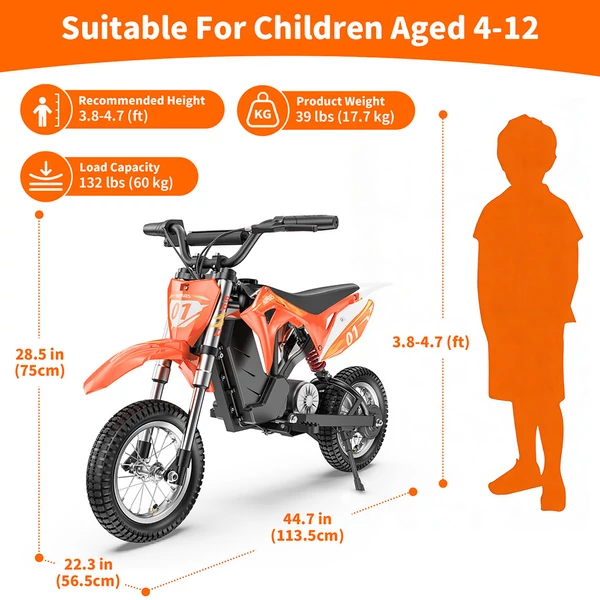 HillMiles MileRocket 1 elektromos gyerek motor – 300W, 36V, 25 km/h, 20 km hatótáv, 60 kg teherbírás, 12” gumik, dobfék, rugózás