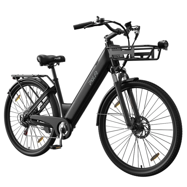 PIXAR C1 elektromos kerékpár, 250W motor, 36V 13Ah akku, 25 km/h, 65 km hatótáv, 27.5×1.95 gumi, Shimano 7 seb., LCD, tárcsafék, teleszkóp – Fekete