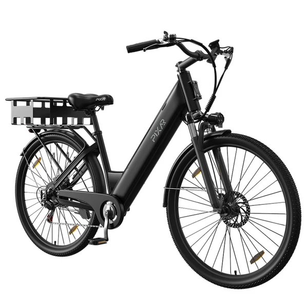 PIXAR C1 elektromos kerékpár, 250W motor, 36V 13Ah akku, 25 km/h, 65 km hatótáv, 27.5×1.95 gumi, Shimano 7 seb., LCD, tárcsafék, teleszkóp – Fekete