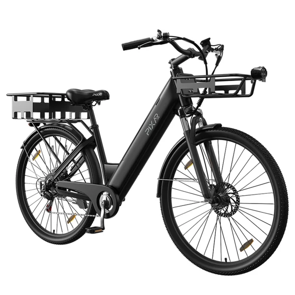 PIXAR C1 elektromos kerékpár, 250W motor, 36V 13Ah akku, 25 km/h, 65 km hatótáv, 27.5×1.95 gumi, Shimano 7 seb., LCD, tárcsafék, teleszkóp – Fekete