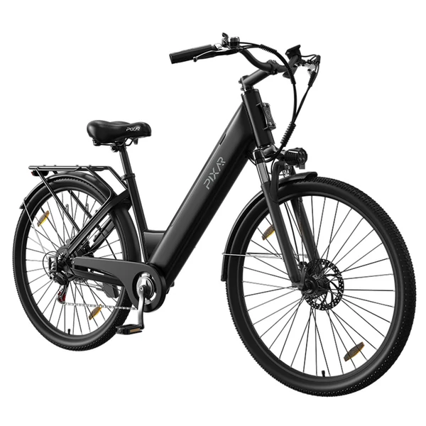 PIXAR C1 elektromos kerékpár, 250W motor, 36V 13Ah akku, 25 km/h, 65 km hatótáv, 27.5×1.95 gumi, Shimano 7 seb., LCD, tárcsafék, teleszkóp – Fekete