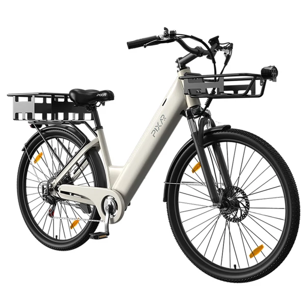 PIXAR C1 elektromos kerékpár, 250W motor, 36V 13Ah akku, 25 km/h, 65 km hatótáv, 27.5×1.95 gumi, Shimano 7 seb., LCD, tárcsafék, teleszkóp – Bézs