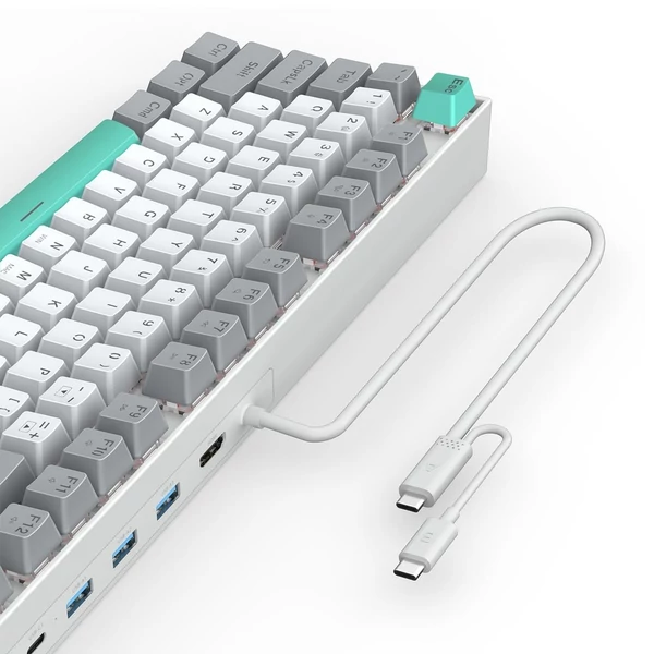 3inuS 87 gombos, 5 az 1-ben mechanikus billentyűzet USB‑C hubbal, hot‑swappolható, Mac/Windows kompatibilis –  Kék billentyűkkel