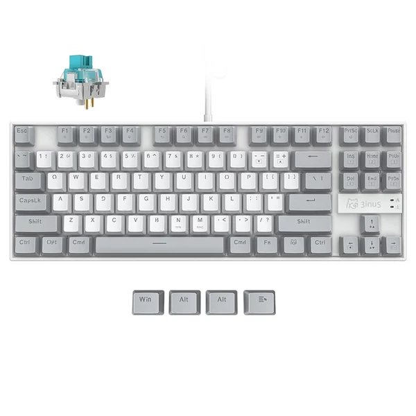 3inuS 87 gombos, 5 az 1-ben mechanikus billentyűzet USB‑C hubbal, hot‑swappolható, Mac/Windows kompatibilis –  Kék billentyűkkel