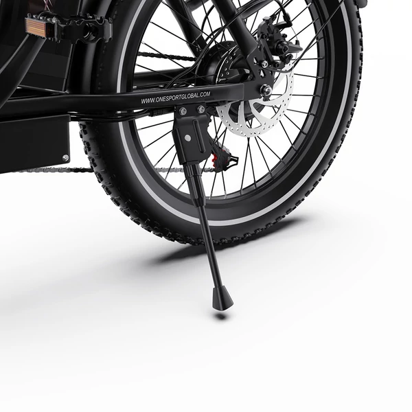 ONESPORT OT16 elektromos kerékpár 20×3.0 gumik, 48V 17Ah akkumulátor, 25 km/h, 3 mód, 7 sebesség, tárcsafék – fekete/barna