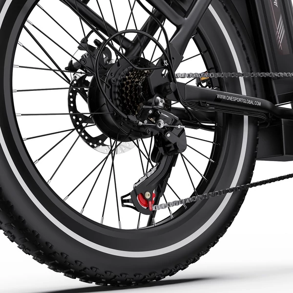 ONESPORT OT16 elektromos kerékpár 20×3.0 gumik, 48V 17Ah akkumulátor, 25 km/h, 3 mód, 7 sebesség, tárcsafék – fekete/barna