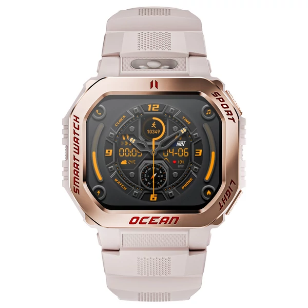 LOKMAT OCEAN GT okosóra – 1.75'' kijelző, zseblámpa, iránytű, AI hangasszisztens, BT hívás, 3ATM vízálló, egészségfigyelés, 100+ sportmód – Arany