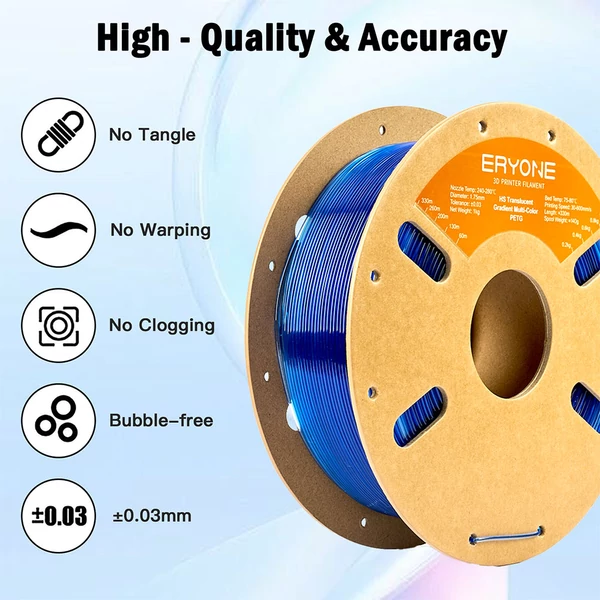 ERYONE nagysebességű, áttetsző színátmenetes PETG filament 1kg – sötétkék & átlátszó