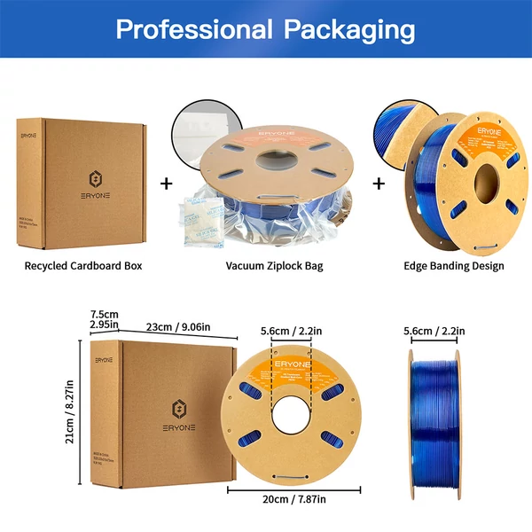 ERYONE nagysebességű, áttetsző színátmenetes PETG filament 1kg – sötétkék & átlátszó