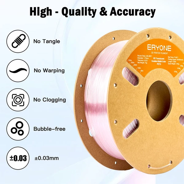 ERYONE nagysebességű, áttetsző színátmenetes PETG filament 1kg – pink & átlátszó
