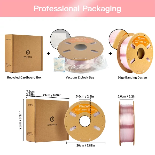 ERYONE nagysebességű, áttetsző színátmenetes PETG filament 1kg – pink & átlátszó
