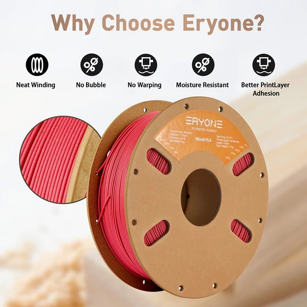 ERYONE Wood PLA 1kg – Faszerű PLA filament - Piros