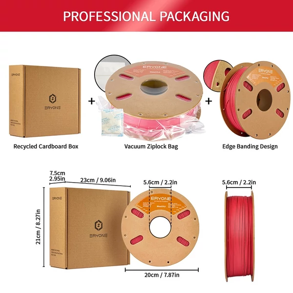 ERYONE Wood PLA 1kg – Faszerű PLA filament - Piros