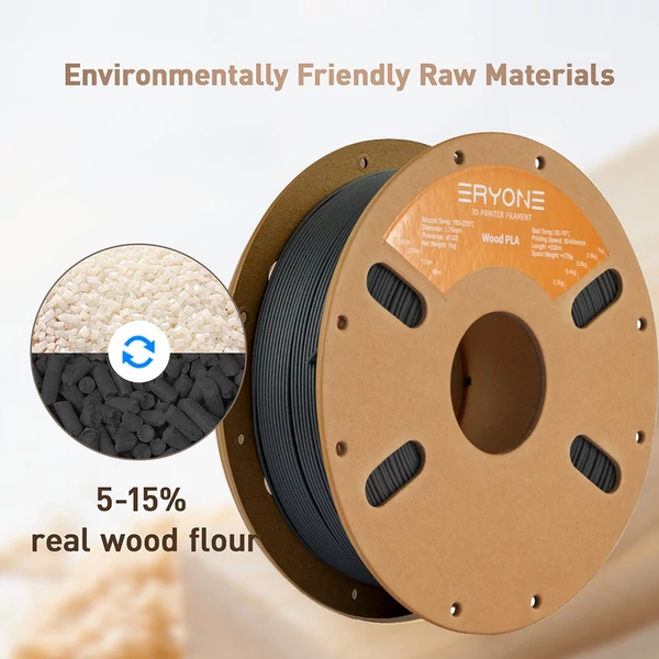 ERYONE Wood PLA 1kg – Faszerű PLA filament - Szénszürke