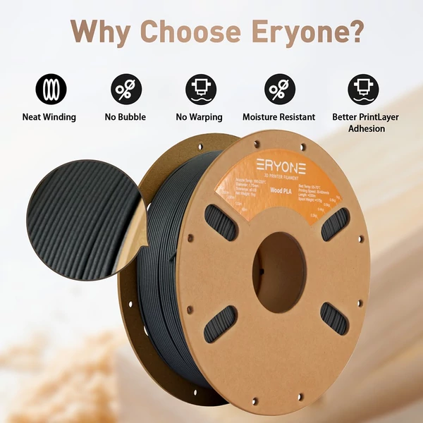 ERYONE Wood PLA 1kg – Faszerű PLA filament - Szénszürke