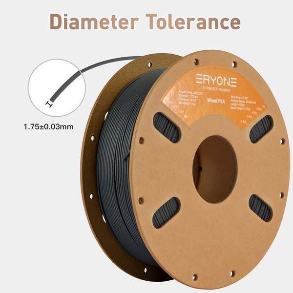 ERYONE Wood PLA 1kg – Faszerű PLA filament - Szénszürke