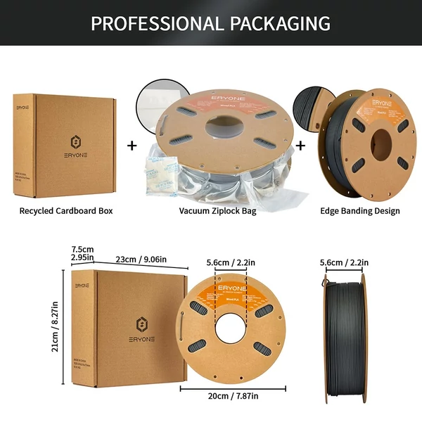 ERYONE Wood PLA 1kg – Faszerű PLA filament - Szénszürke