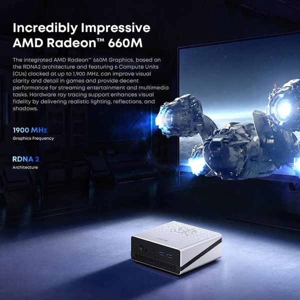 CHUWI UBox mini PC – Ryzen 5 6600H, 16GB LPDDR5, 512GB SSD, 4K triplamonitor, WiFi 6, BT 5.3